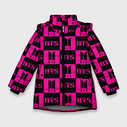 Куртка зимняя для девочки BTS pattern pink logo, цвет: 3D-светло-серый