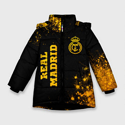 Куртка зимняя для девочки Real Madrid - gold gradient вертикально, цвет: 3D-черный