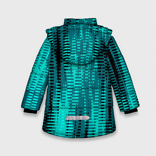 Зимняя куртка для девочки Бирюзовый абстрактные полосы / 3D-Черный – фото 2