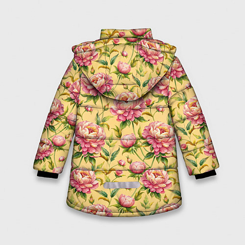 Зимняя куртка для девочки Крупные пионы садовые цветы бутоны паттерн / 3D-Светло-серый – фото 2