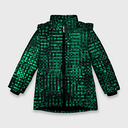 Куртка зимняя для девочки Чёрно-зелёный абстрактный, цвет: 3D-черный