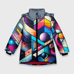 Куртка зимняя для девочки Геометрическое абстрактное граффити - нейросеть, цвет: 3D-красный