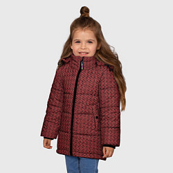 Куртка зимняя для девочки Тёмно-красный текстурированный полосатый, цвет: 3D-черный — фото 2