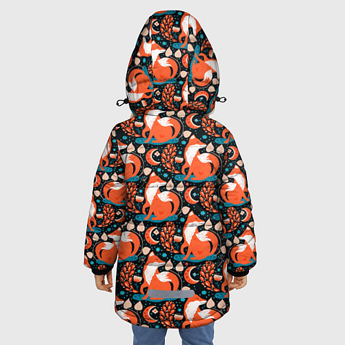 Зимняя куртка для девочки Разноцветный орнамент лисы паттерном / 3D-Светло-серый – фото 4