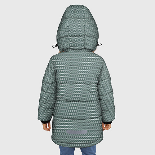 Зимняя куртка для девочки Пыльно-зелёный паттерн ромбы / 3D-Светло-серый – фото 4