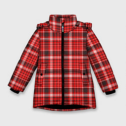 Куртка зимняя для девочки Красный клетчатый узор, цвет: 3D-черный