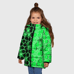 Куртка зимняя для девочки Техно-киберпанк шестиугольники зелёный и чёрный с, цвет: 3D-светло-серый — фото 2
