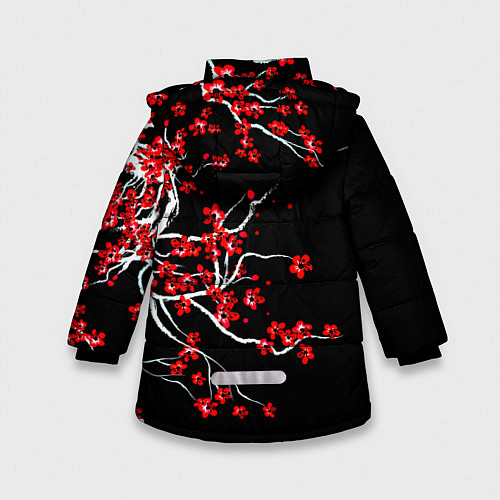 Зимняя куртка для девочки Цветы сакуры / 3D-Черный – фото 2