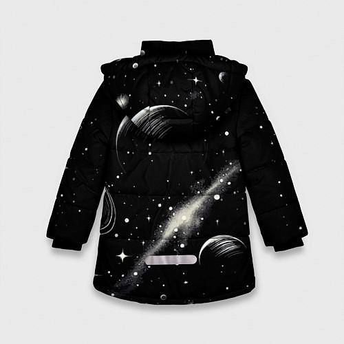 Зимняя куртка для девочки Бескрайний космос - нейросеть / 3D-Красный – фото 2