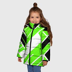 Куртка зимняя для девочки Зелёные широкие линии на белом фоне, цвет: 3D-красный — фото 2