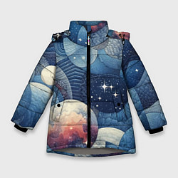 Куртка зимняя для девочки Космический пэчворк - нейросеть, цвет: 3D-светло-серый