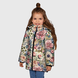 Куртка зимняя для девочки Нежные цветочные мотивы, цвет: 3D-светло-серый — фото 2