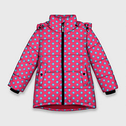 Куртка зимняя для девочки Паттерн голубые ромбики, цвет: 3D-красный