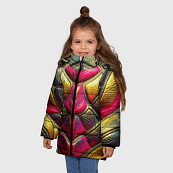 Куртка зимняя для девочки Объемная текстурная кожа, цвет: 3D-черный — фото 2