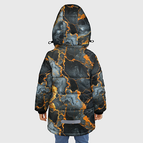 Зимняя куртка для девочки Черный мрамор с золотом / 3D-Светло-серый – фото 4