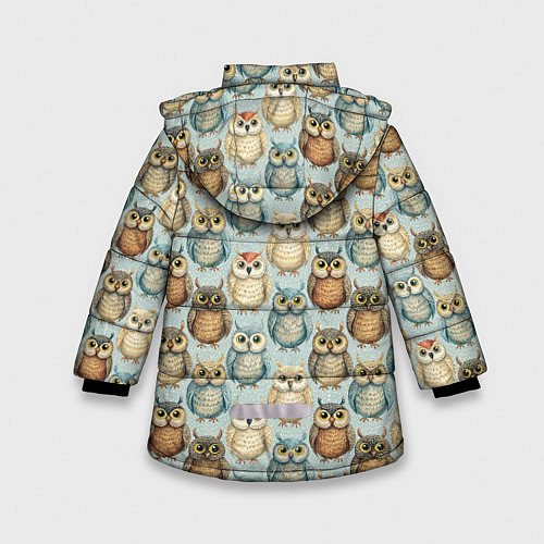 Зимняя куртка для девочки Совы птицы паттерн / 3D-Черный – фото 2