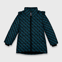 Куртка зимняя для девочки Чёрно-синий паттерн узор, цвет: 3D-черный