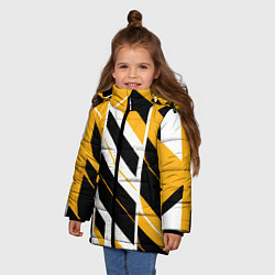 Куртка зимняя для девочки Black and yellow stripes on a white background, цвет: 3D-черный — фото 2