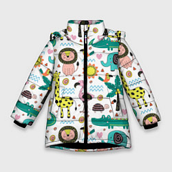 Куртка зимняя для девочки Животные джунглей, цвет: 3D-черный