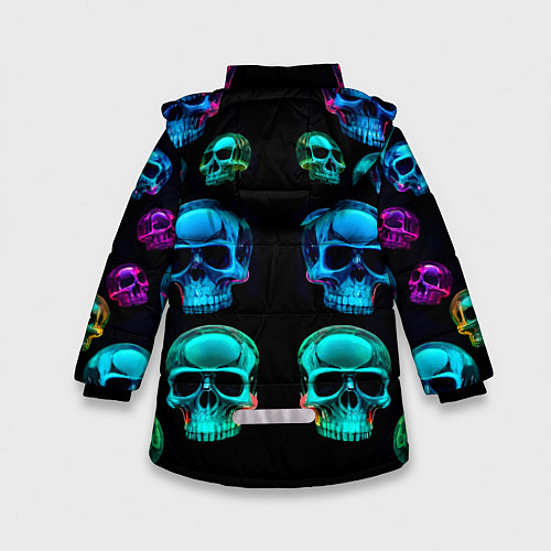 Зимняя куртка для девочки Neon skulls - ai art pattern / 3D-Черный – фото 2