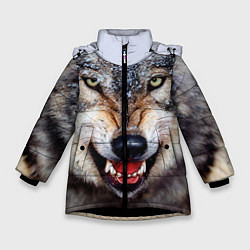 Куртка зимняя для девочки Взгляд волка, цвет: 3D-черный
