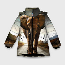 Куртка зимняя для девочки Дикий слон, цвет: 3D-черный