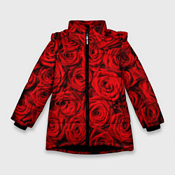 Куртка зимняя для девочки Красные розы, цвет: 3D-черный
