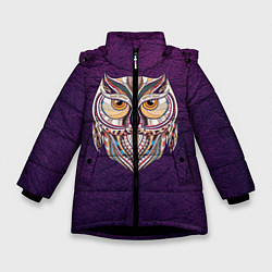 Куртка зимняя для девочки Расписная сова, цвет: 3D-черный