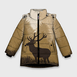Куртка зимняя для девочки Олень на охоте, цвет: 3D-черный
