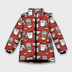Зимняя куртка для девочки Веселые чашки кофе