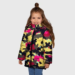 Куртка зимняя для девочки Камуфляж: желтый/черный/розовый, цвет: 3D-черный — фото 2