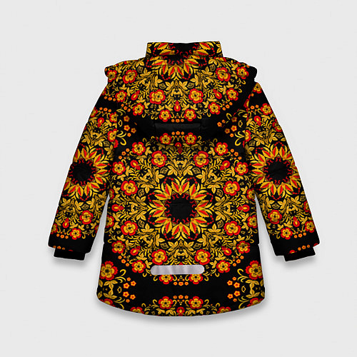 Зимняя куртка для девочки Хохлома Роспись / 3D-Черный – фото 2