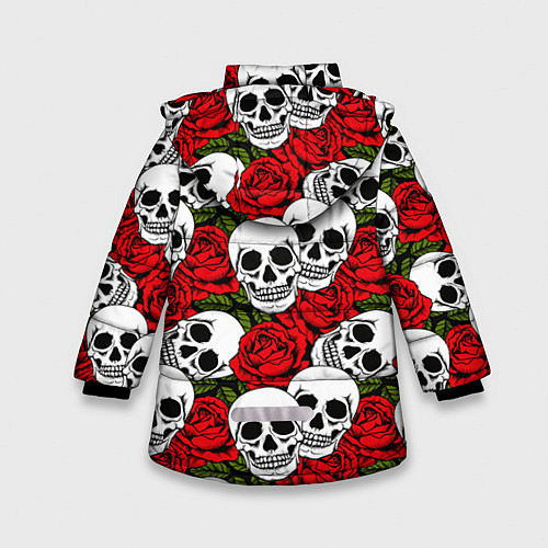 Зимняя куртка для девочки Черепа в розах / 3D-Черный – фото 2