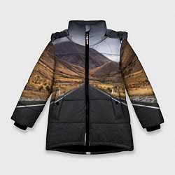 Куртка зимняя для девочки Пейзаж горная трасса, цвет: 3D-черный