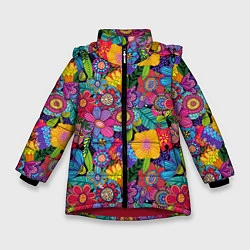 Куртка зимняя для девочки Яркие цветы, цвет: 3D-красный