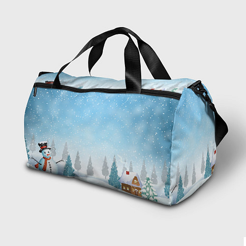 Спортивная сумка Снеговик в снежном дворике / 3D-принт – фото 2