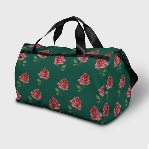 Спортивная сумка Ярко красные розы на темно-зеленом фоне / 3D-принт – фото 2
