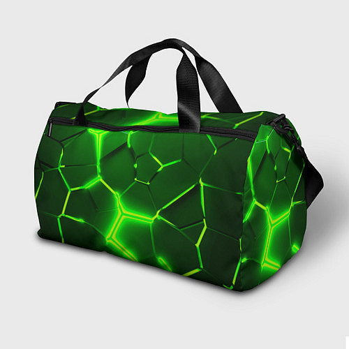 Спортивная сумка 3D ПЛИТЫ НЕОН NEON GREEN HEXAGON РАЗЛОМ / 3D-принт – фото 2