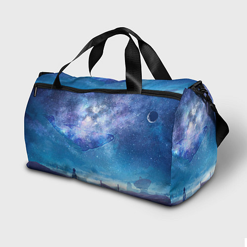 Спортивная сумка Девочка и космический кит в звёздном небе / 3D-принт – фото 2