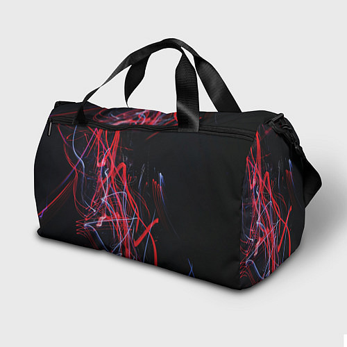Спортивная сумка Неоновые лучи в абстракции - Красный и синий / 3D-принт – фото 2