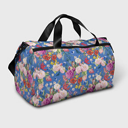 Спортивная сумка Цветы Розовый Букет На Синем Фоне