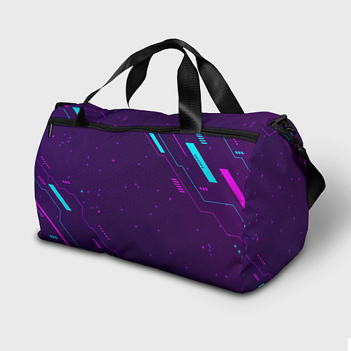 Спортивная сумка Символ Doom в неоновых цветах на темном фоне / 3D-принт – фото 2