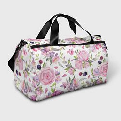 Спортивная сумка Летний красочный паттерн из цветков розы и ягод еж