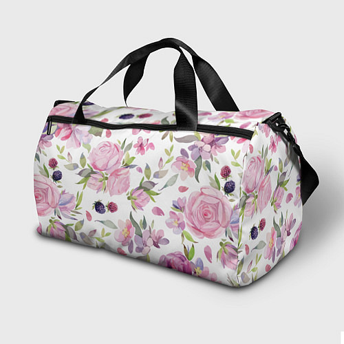 Спортивная сумка Летний красочный паттерн из цветков розы и ягод еж / 3D-принт – фото 2