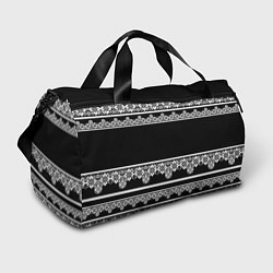 Сумки спортивные Белое кружево на черном фоне lace, цвет: 3D-принт