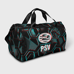 Сумки спортивные PSV FC в стиле Glitch на темном фоне, цвет: 3D-принт