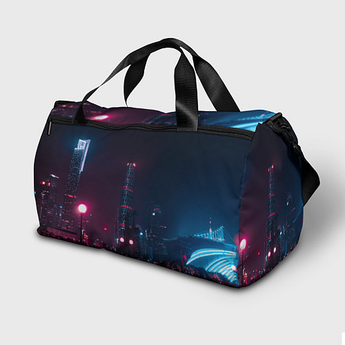 Спортивная сумка Неоновый ночной город - Тёмно-розовый / 3D-принт – фото 2