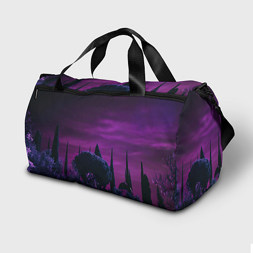 Спортивная сумка Ночное сияние в тёмном лесу - Фиолетовый / 3D-принт – фото 2