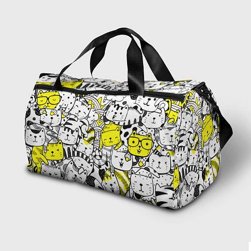 Спортивная сумка Милые Чёрные и Жёлтые Коты / 3D-принт – фото 2