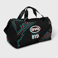 Сумки спортивные Значок BYD в стиле glitch на темном фоне, цвет: 3D-принт